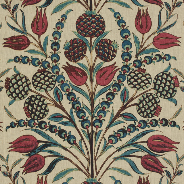 Thibaut Corneila Red And Teal Fabric