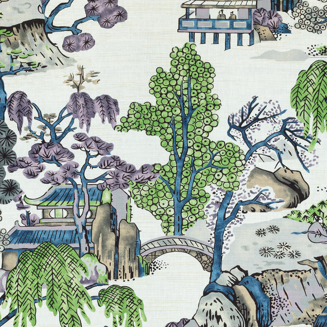 Thibaut Asian Scenic Purple And Blue Fabric