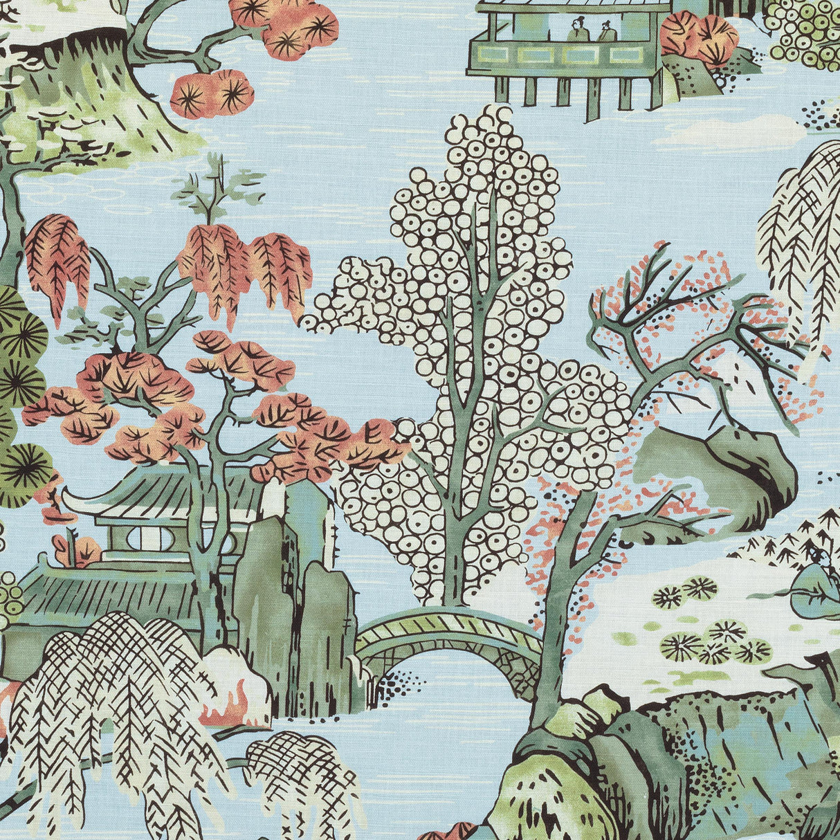 Thibaut Asian Scenic Robin'S Egg Fabric