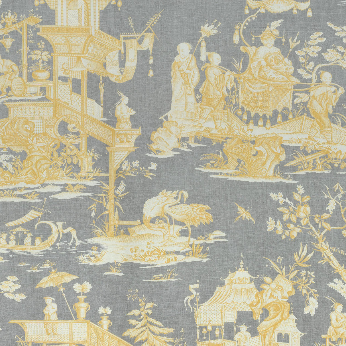Thibaut Cheng Toile Yellow And Grey Fabric