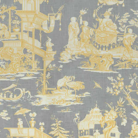 Thibaut Cheng Toile Yellow And Grey Fabric