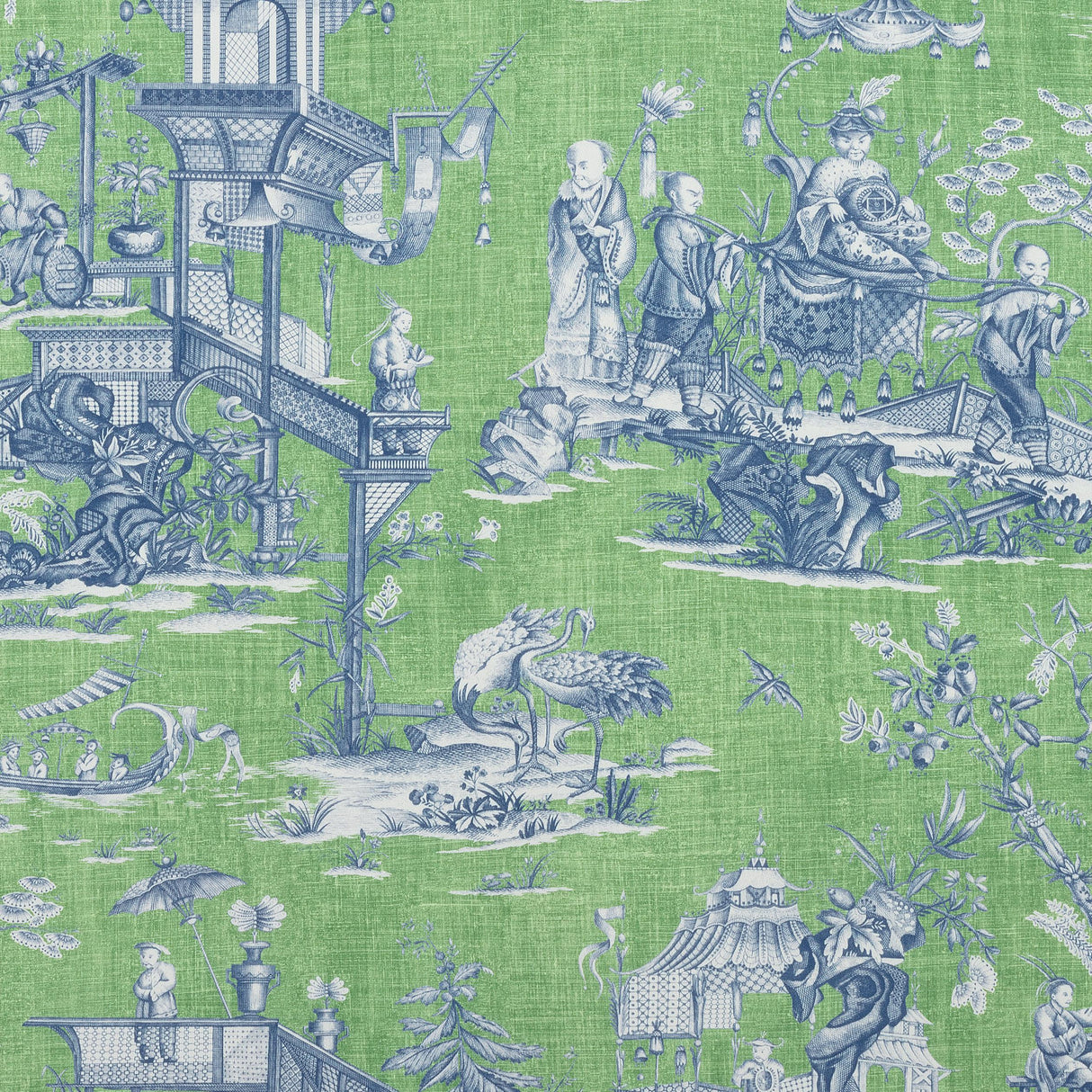 Thibaut Cheng Toile Green And Blue Fabric