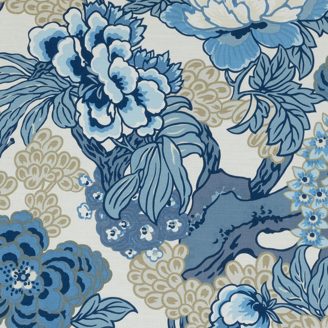 Thibaut Honshu Blue And Beige Fabric