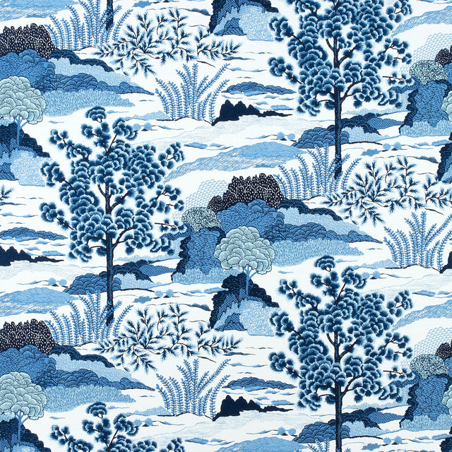 Thibaut Daintree Blue On White Fabric