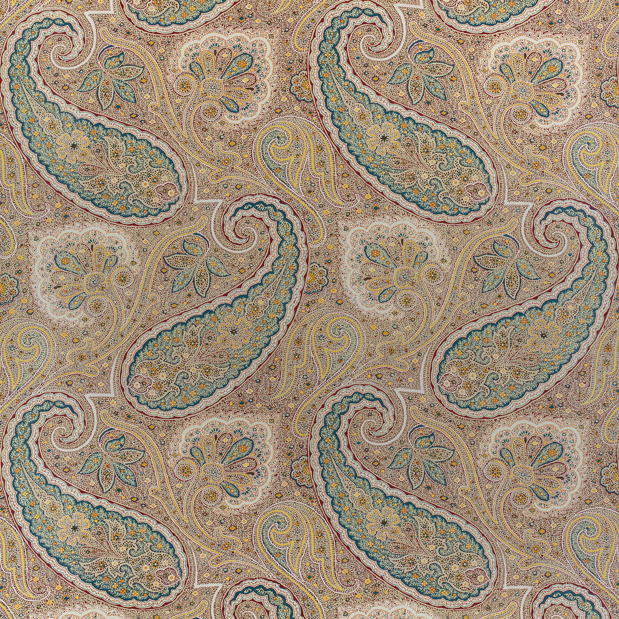 Thibaut Sherrill Paisley Teal And Beige Fabric