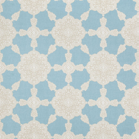 Thibaut Medallion Paisley Aqua And Beige Fabric