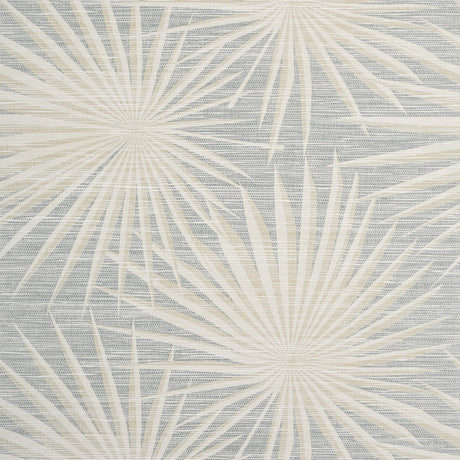 Thibaut Palm Frond Metallic Silver On Beige Wallpaper