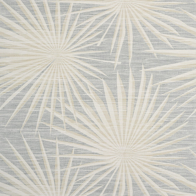 Thibaut Palm Frond Metallic Silver On Beige Wallpaper