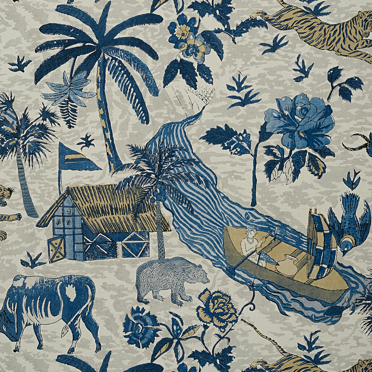 Thibaut Tiger Reserve Navy Wallpaper