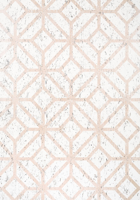 Thibaut MAMORA TRELLIS CORK White on Metallic Blush Wallpaper