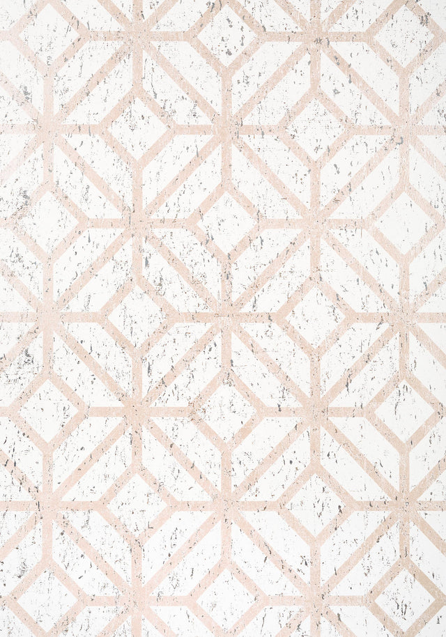 Thibaut MAMORA TRELLIS CORK White on Metallic Blush Wallpaper
