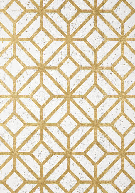 Thibaut MAMORA TRELLIS CORK White on Metallic Gold Wallpaper