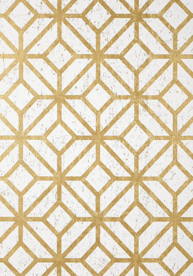 Thibaut MAMORA TRELLIS CORK White on Metallic Gold Wallpaper