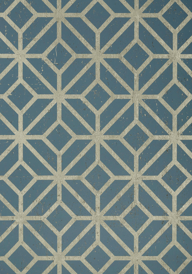 Thibaut MAMORA TRELLIS CORK Mineral on Metallic Pewter Wallpaper