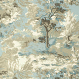 Thibaut Lincoln Toile Beige And Spa Blue Wallpaper