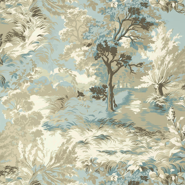 Thibaut Lincoln Toile Beige And Spa Blue Wallpaper