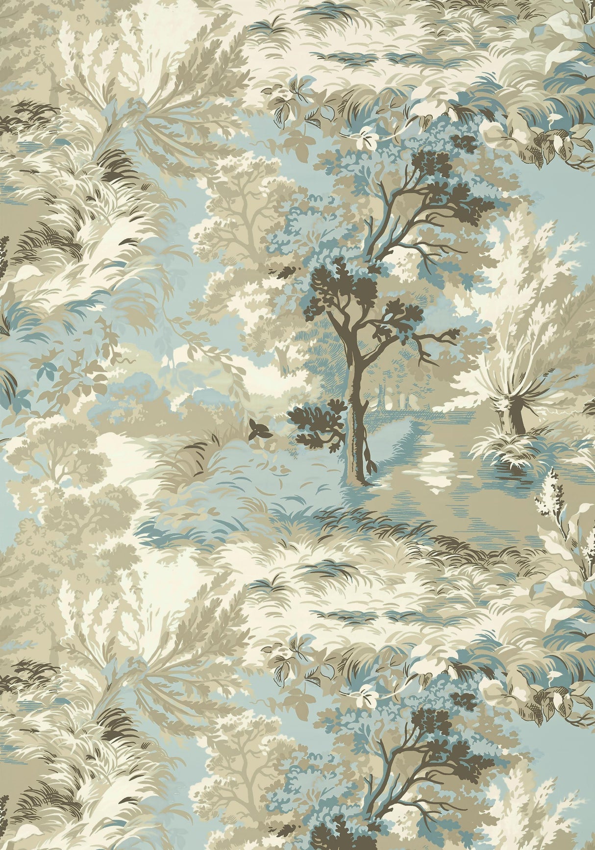 Thibaut LINCOLN TOILE Beige and Spa Blue Wallpaper
