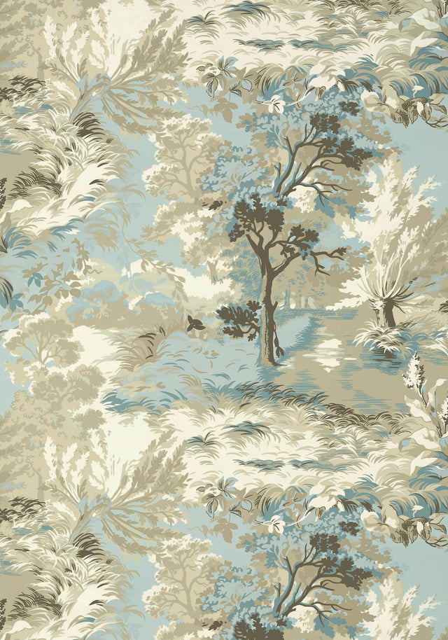 Thibaut LINCOLN TOILE Beige and Spa Blue Wallpaper