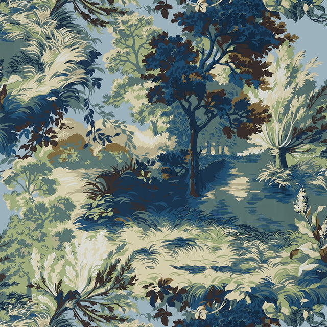 Thibaut Lincoln Toile Navy And Teal Wallpaper