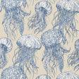 Thibaut Jelly Fish Bloom Blue And Beige Wallpaper