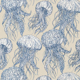 Thibaut Jelly Fish Bloom Blue And Beige Wallpaper