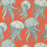 Thibaut Jelly Fish Bloom Coral And Turquoise Wallpaper
