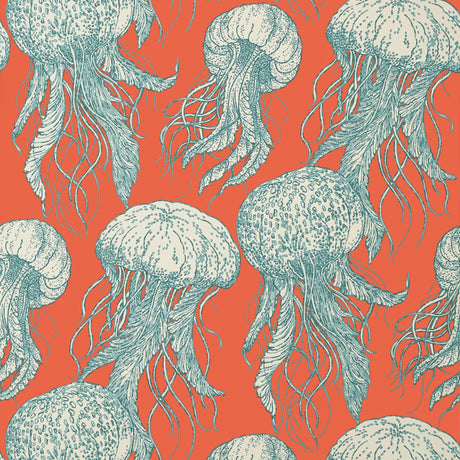 Thibaut Jelly Fish Bloom Coral And Turquoise Wallpaper