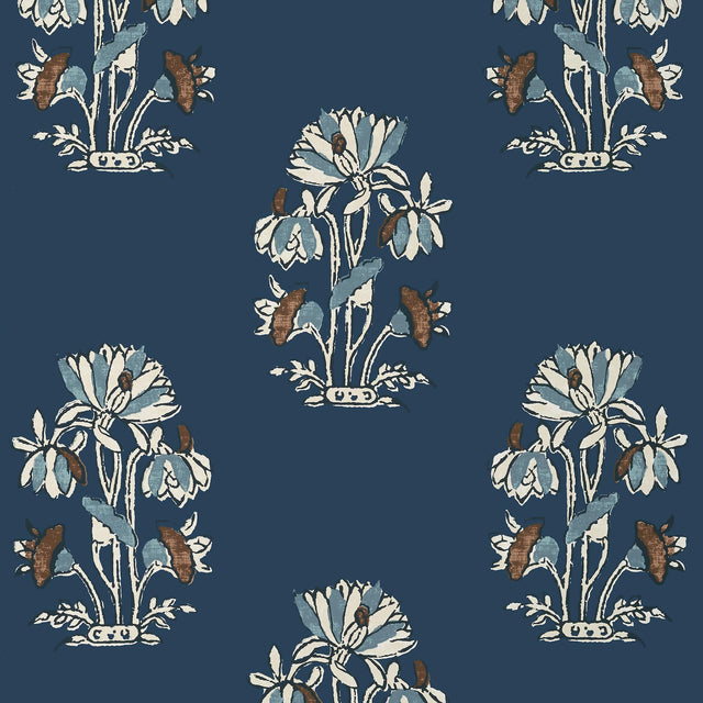 Thibaut Lily Flower Navy Wallpaper
