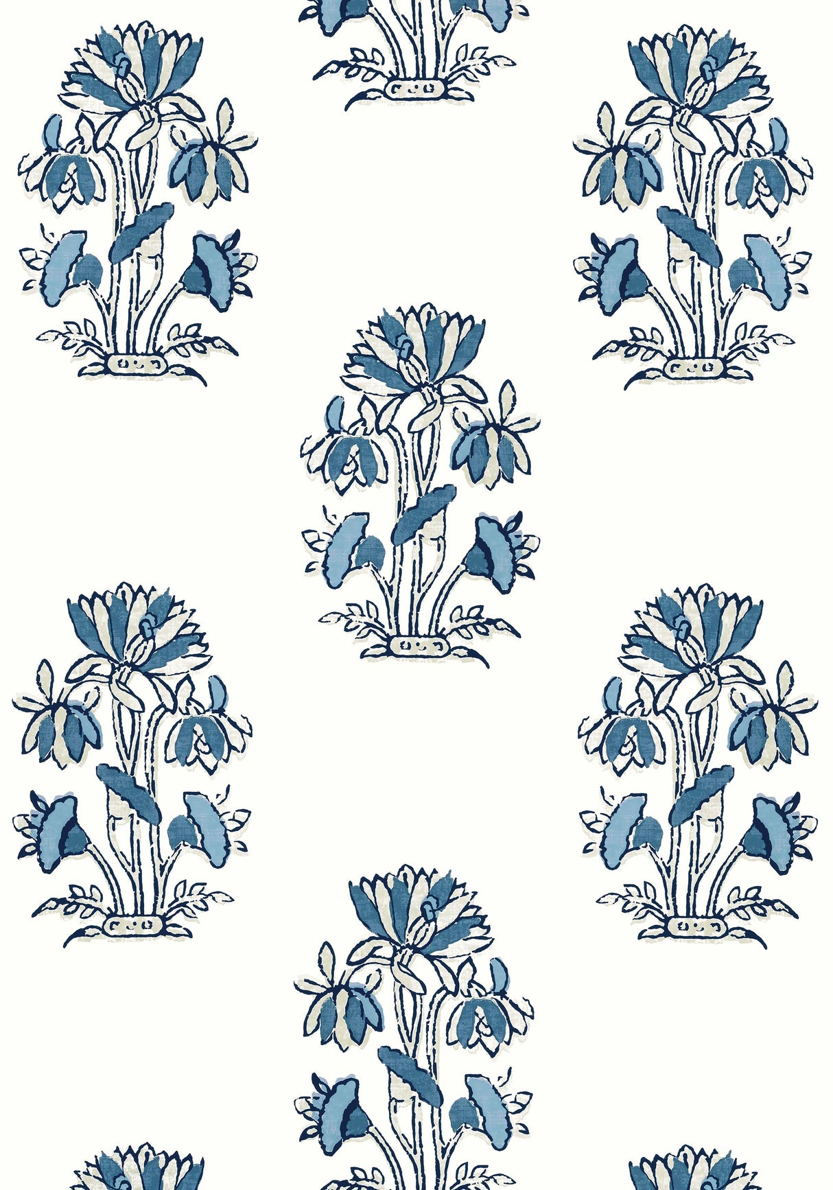 Thibaut LILY FLOWER Blue and White Wallpaper