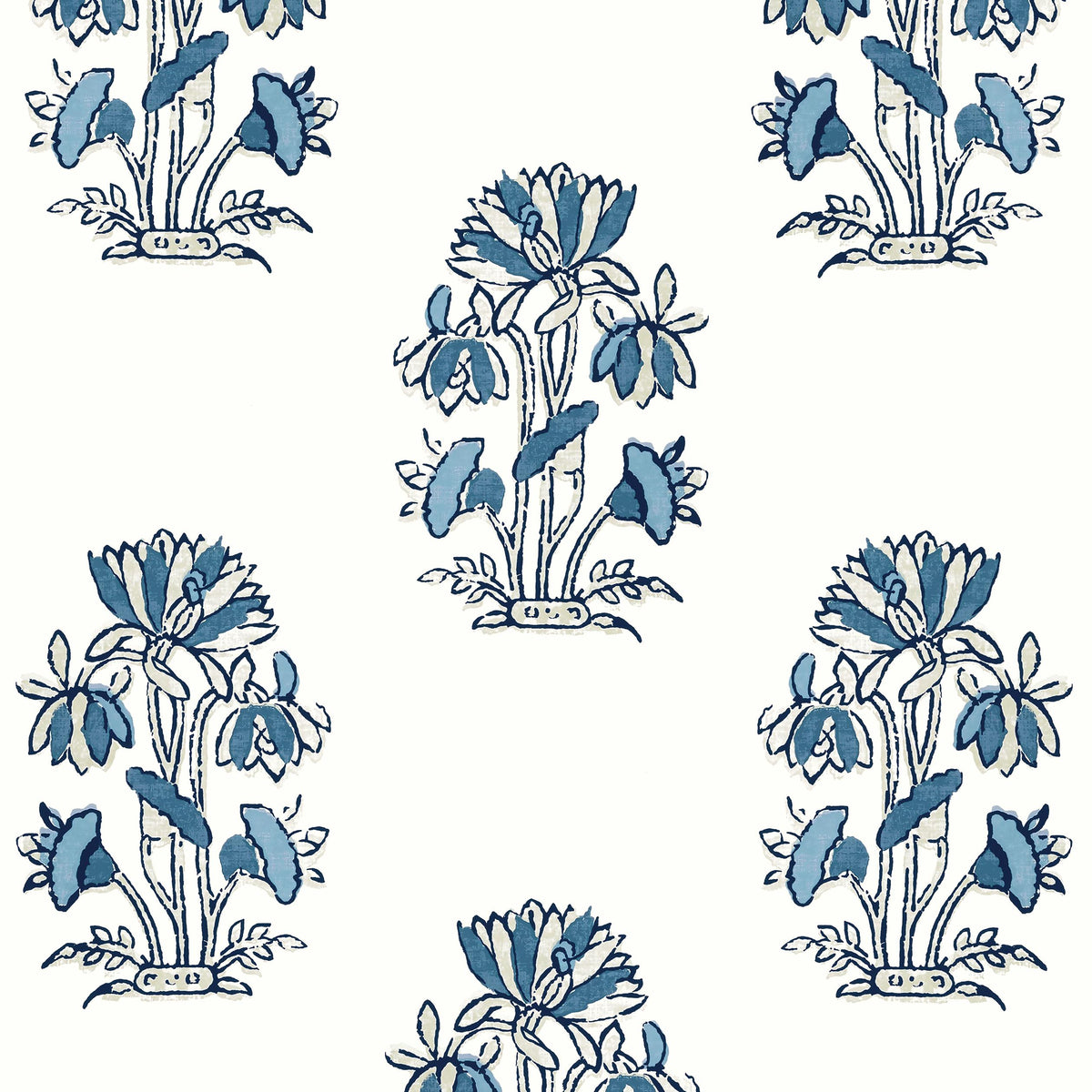 Thibaut Lily Flower Blue And White Wallpaper