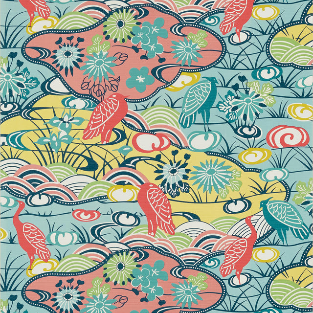 Thibaut Heron Stream Coral And Aqua Wallpaper