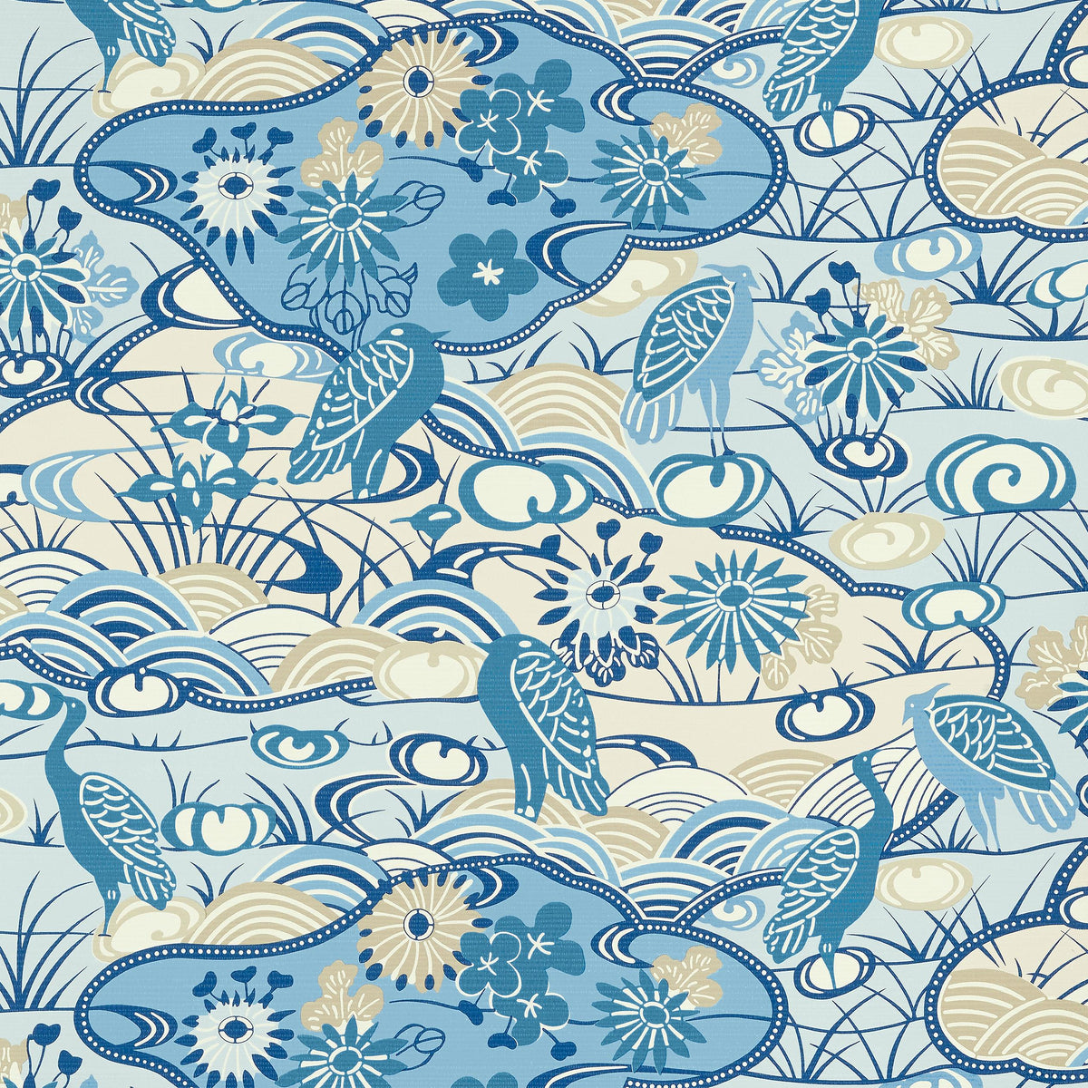 Thibaut Heron Stream Blue Wallpaper