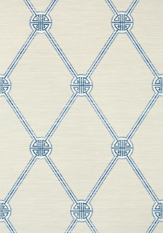Thibaut TURNBERRY TRELLIS Beige and Blue Wallpaper