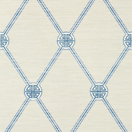 Thibaut Turnberry Trellis Beige And Blue Wallpaper