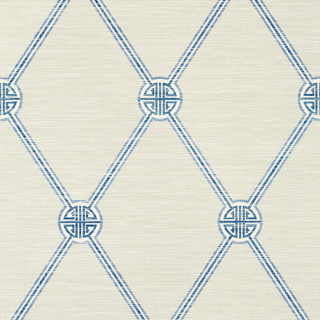 Thibaut Turnberry Trellis Beige And Blue Wallpaper
