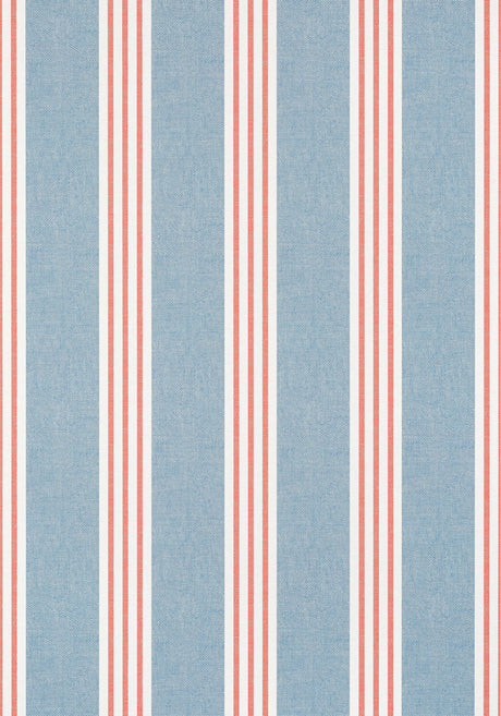Thibaut CANVAS STRIPE Blue and Coral Wallpaper