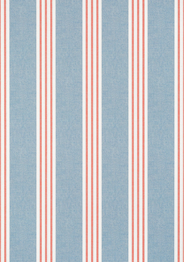 Thibaut CANVAS STRIPE Blue and Coral Wallpaper