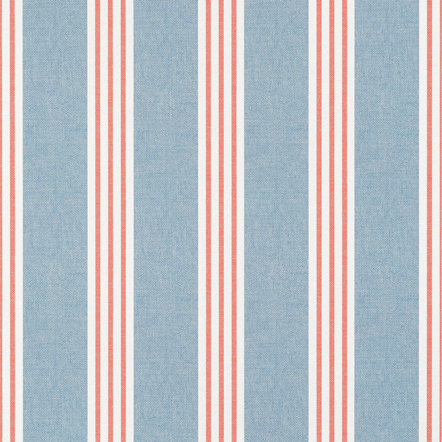 Thibaut Canvas Stripe Blue And Coral Wallpaper