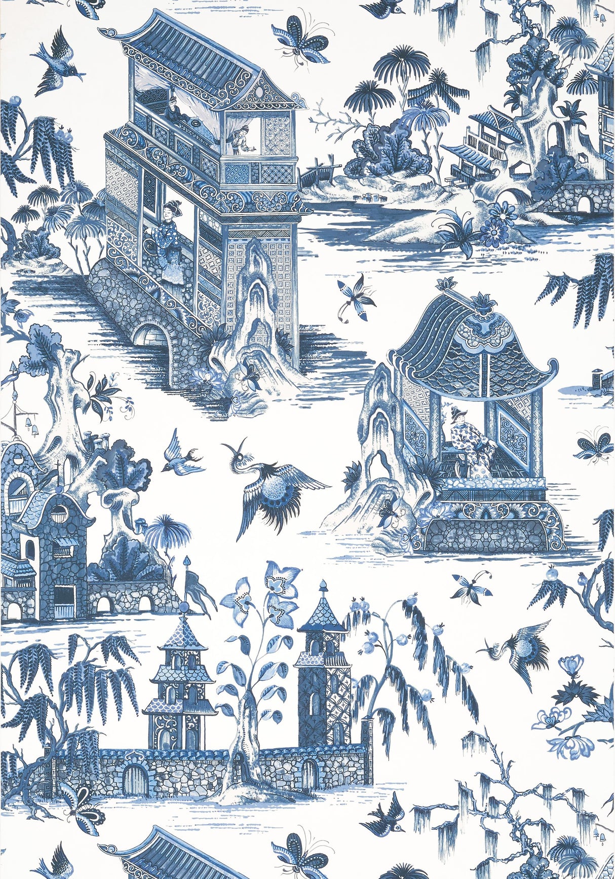 Thibaut GRAND PALACE Blue and White Wallpaper