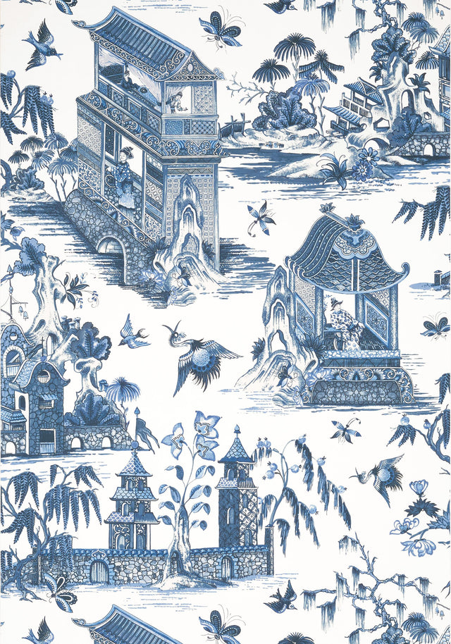 Thibaut GRAND PALACE Blue and White Wallpaper
