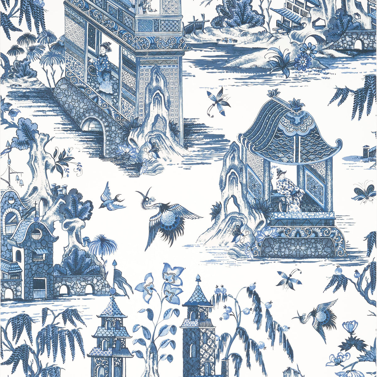 Thibaut Grand Palace Blue And White Wallpaper