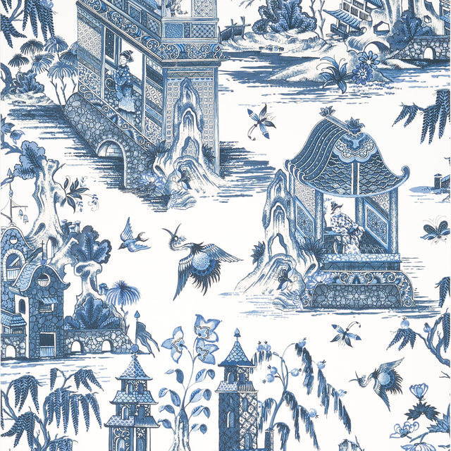 Thibaut Grand Palace Blue And White Wallpaper