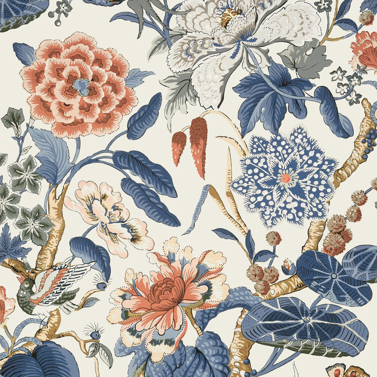 Thibaut Hill Garden Brick And Navy Wallpaper
