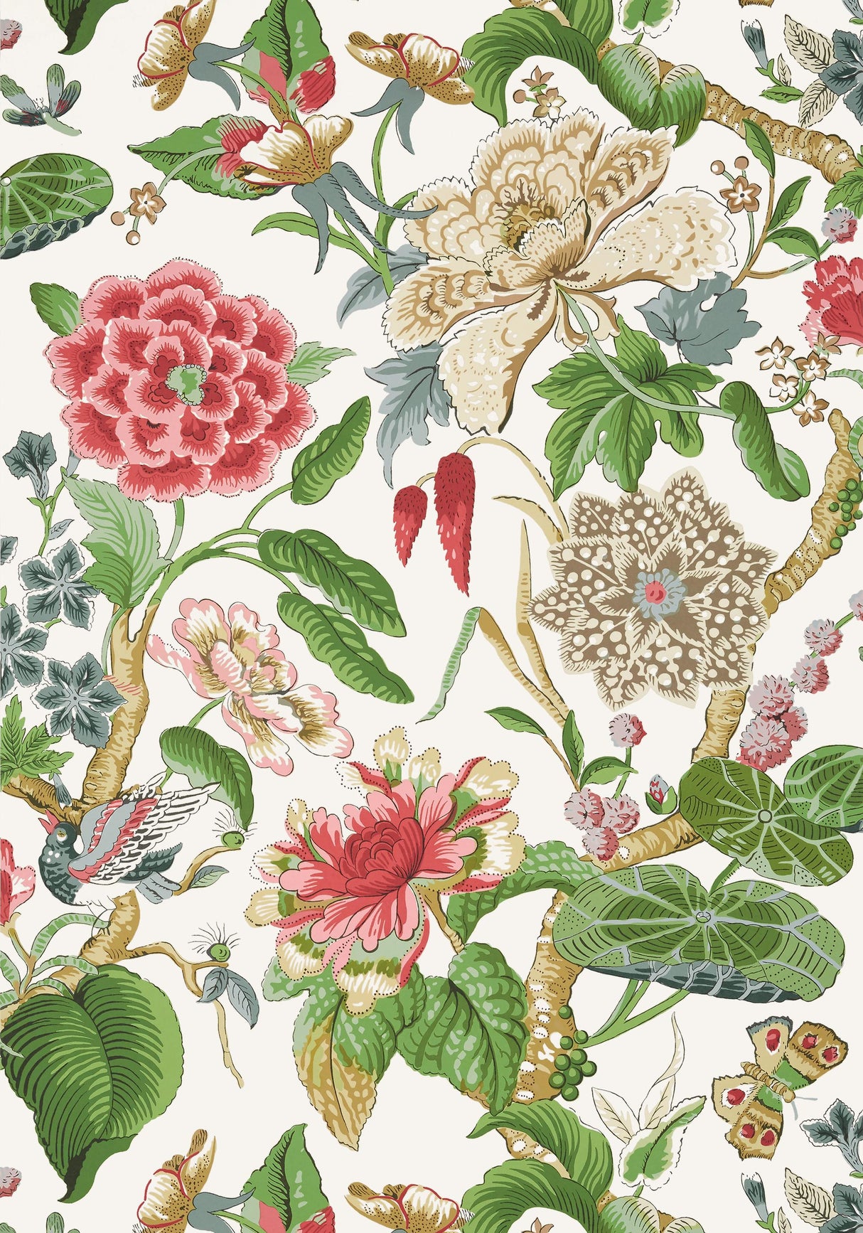 Thibaut HILL GARDEN Coral and Green Wallpaper