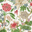 Thibaut Hill Garden Coral And Green Wallpaper