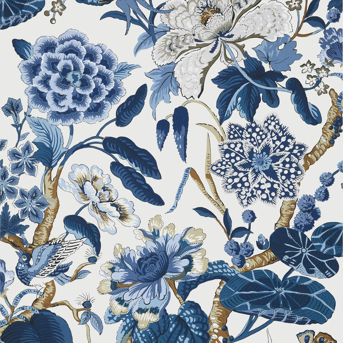 Thibaut Hill Garden Blue And White Wallpaper