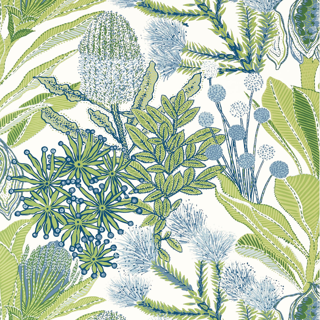 Thibaut Protea Green And Blue Wallpaper