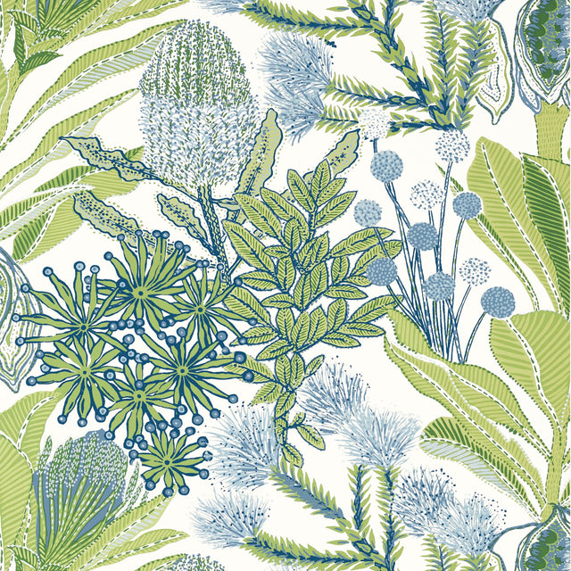 Thibaut Protea Green And Blue Wallpaper