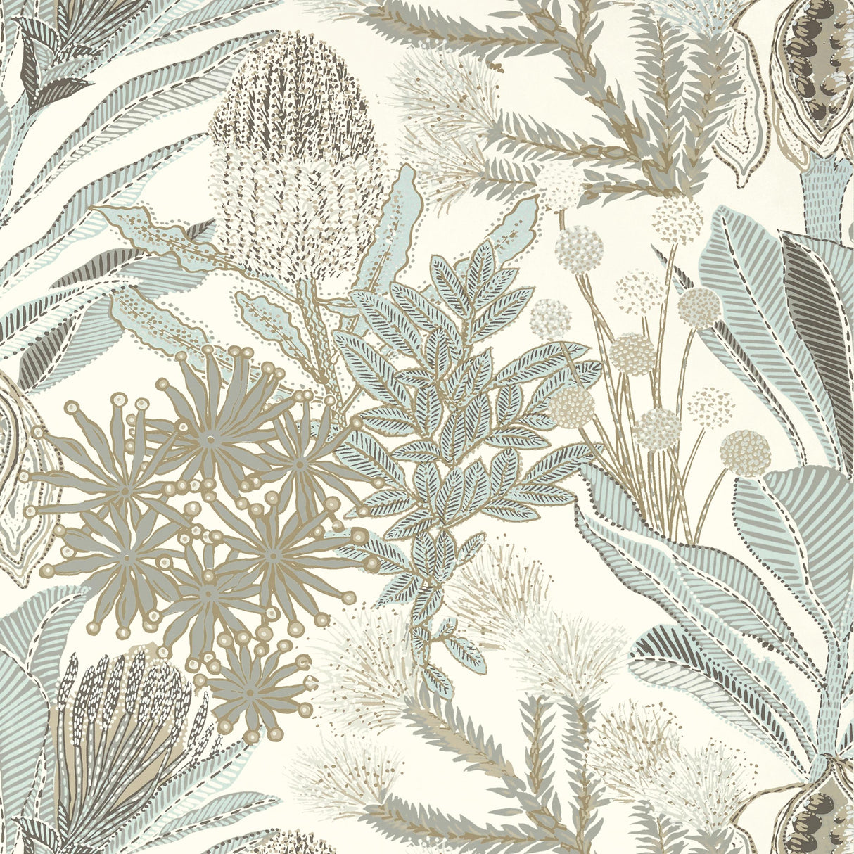 Thibaut Protea Neutral And Spa Blue Wallpaper
