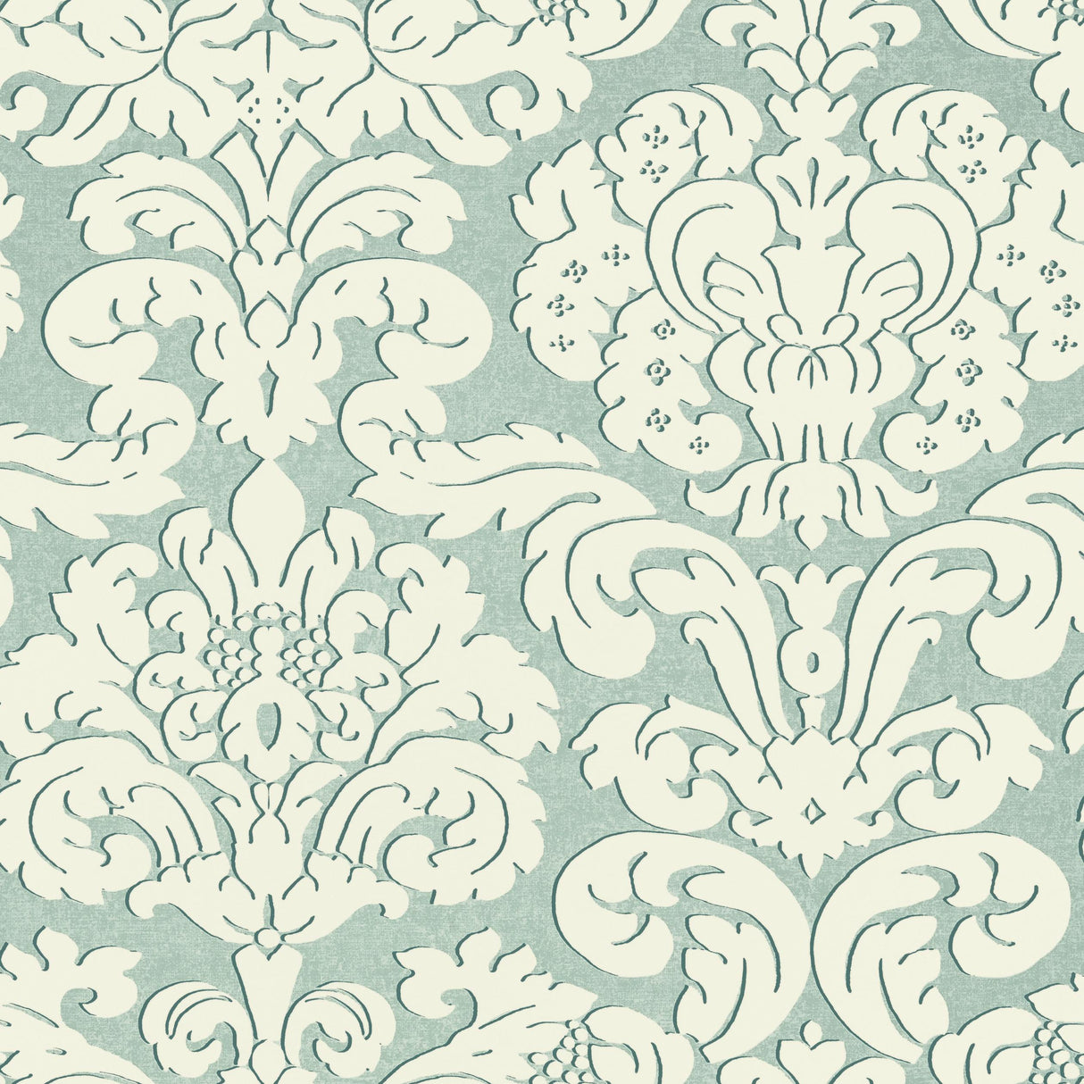 Thibaut Trelawny Damask Aqua Wallpaper
